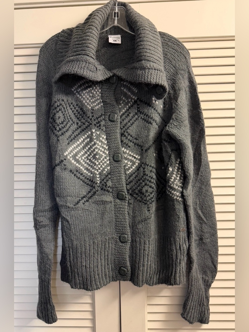 Columbia Womens XL Gray Wool Alpaca Blend Diamond Knit Button Cardigan